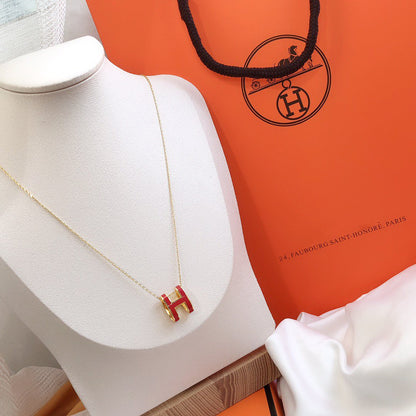 [Kismet Jewels ]HM CLIC RED ENAMEL GOLD NECKLACE