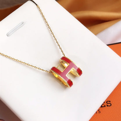 [Kismet Jewels ]HM CLIC RED ENAMEL GOLD NECKLACE