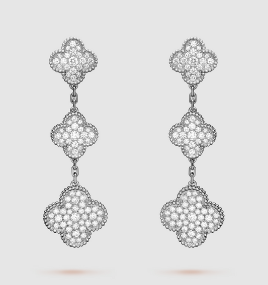 [Kismet Jewels ]CLOVER 3 MOTIF DIAMOND SILVER DROP EARRINGS