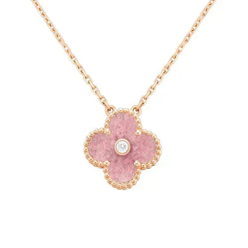 [Kismet Jewels ]CLOVER 15MM DIAMOND RHODONITE NECKLACE