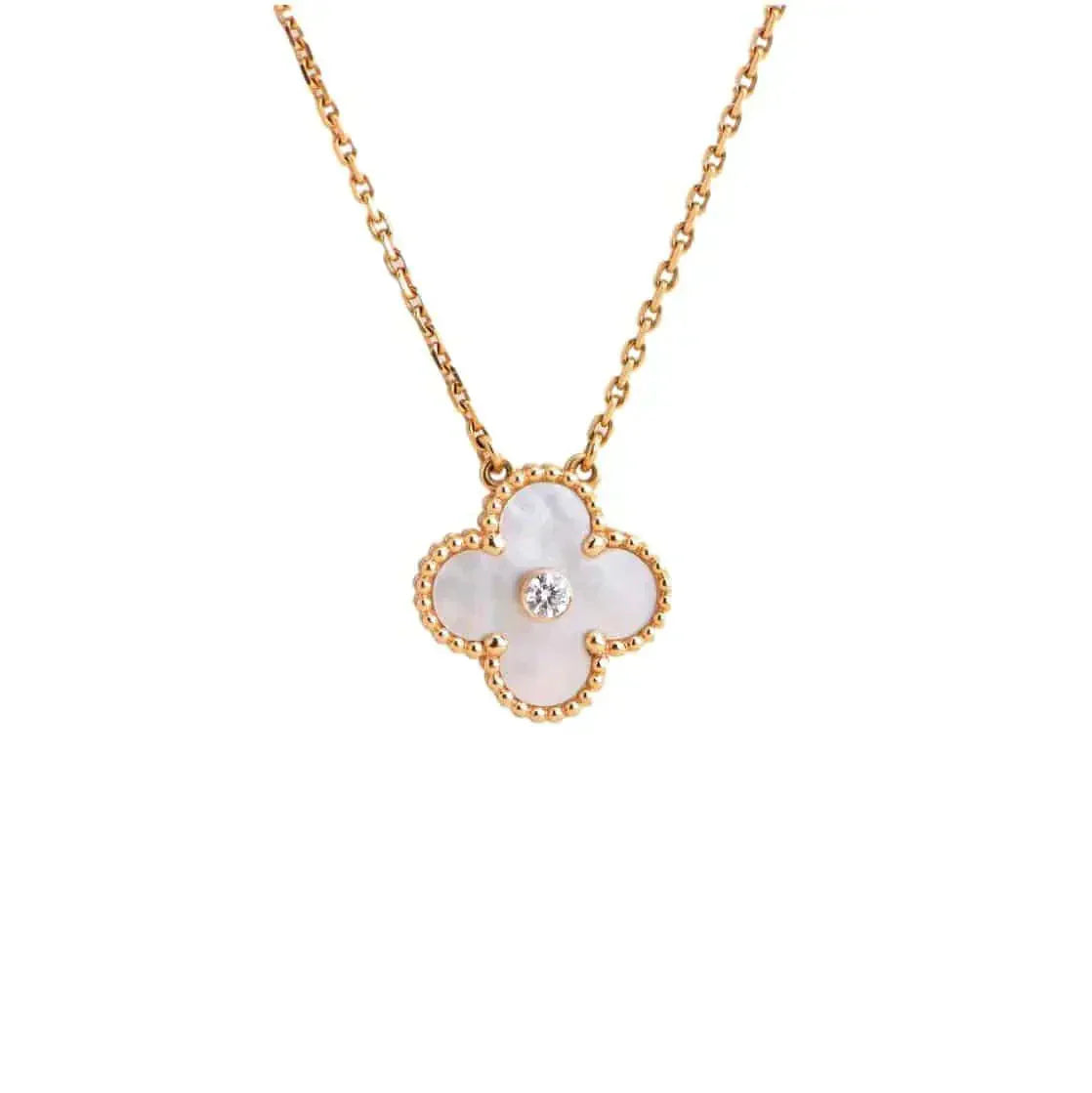 [Kismet Jewels ]CLOVER 15MM DIAMOND WHITE FRITILLARIA NECKLACE
