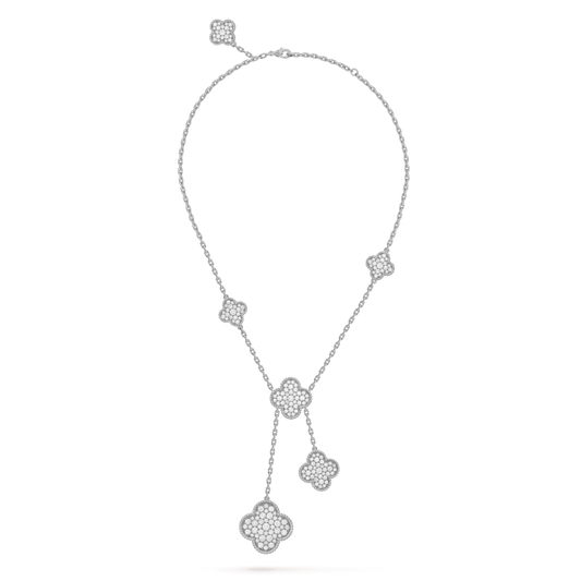 [Kismet Jewels ]CLOVER 5 MOTIFS SILVER DIAMONDS NECKLACE